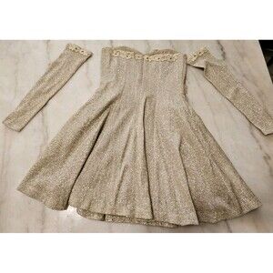 Woman Evening Sparkly Golden Dress, Designer Handmade